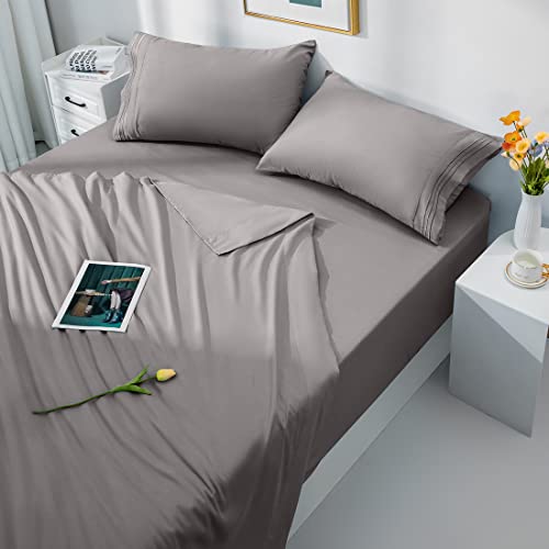 Book Cover LBRO2M Bed Sheet Set Queen Size 16 Inches Deep Pocket 1800 Thread Count 100% Microfiber Sheet,Bedding Super Soft Comfortable, Cool Warm,4 Pieceï¼ˆGreyï¼‰