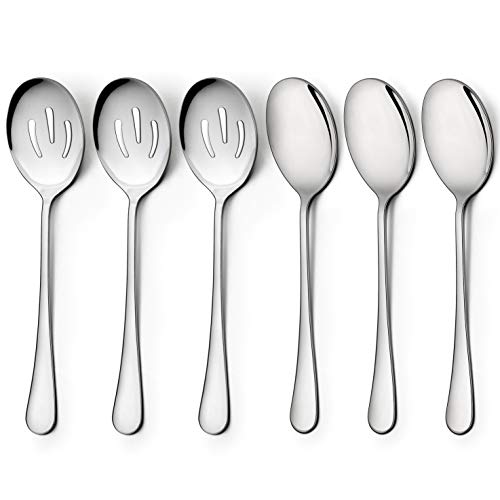 Book Cover LIANYU 3 Serving Spoons, 3 Slotted Serving Spoon, Stainless Steel Party Buffet Catering Dinner Banquet Serving Spoons, 8 3/4 Inch, Mirror Finish, Dishwasher Safe