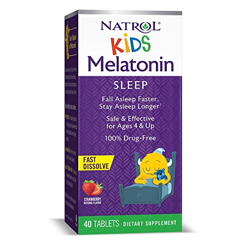 Book Cover Natrol Kids 1mg Melatonin Fast Dissolve Sleep Aid Tablets, with Lemon Balm, Supplement for Children Ages 4 and up, Drug Free, Dissolves in Mouth, 40 Strawberry Flavored Tablets