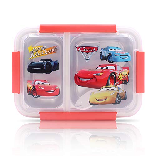 Book Cover Finex Cars Double Layer Leakproof Bento Box with Clear Lid and Fork 304 Stainless Steel Two Compartments for boys snack picnic