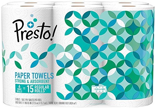 Book Cover Amazon Brand - Presto! Flex-a-Size Paper Towels, Huge Roll, 6 Count = 15 Regular Rolls