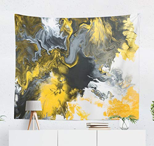 LALILO Grey and Yellow Art Decorative Tapestry, Black and White with Gold Marble Abstract Acrylic Wall Hanging Tapestry for Bedroom Living Kids Girls Boys Room Polyester 60 L X 80 W