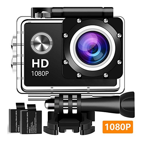 Book Cover Action Camera Sport Camera 1080P Full HD Waterproof Underwater Camera with 140Â°Wide-Angle Lens 12MP 2 Rechargeable Batteries and Mounting Accessories Kit - B03
