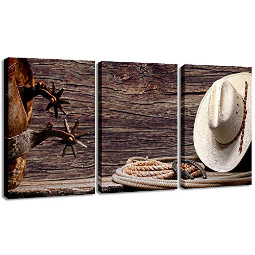 Book Cover Canvas Print Wall Art Decor Western Cowboy Wall Art American Cowboy Hat Boots West Rodeo Vintage Picture Stretched Gallery Canvas Wrap Giclee Print Ready to Hang for Home Office Living Room