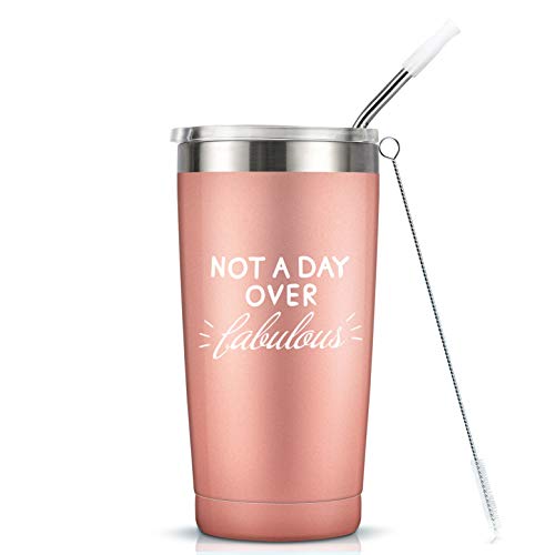 Not A Day Over Fabulous - 20 Oz Stainless Steel Insulated Tumbler Cup with Lid- 21st 30th 40th 50th 60th 70th Birthday Gifts for Women Her Mom Grandma Friend Gift Ideas