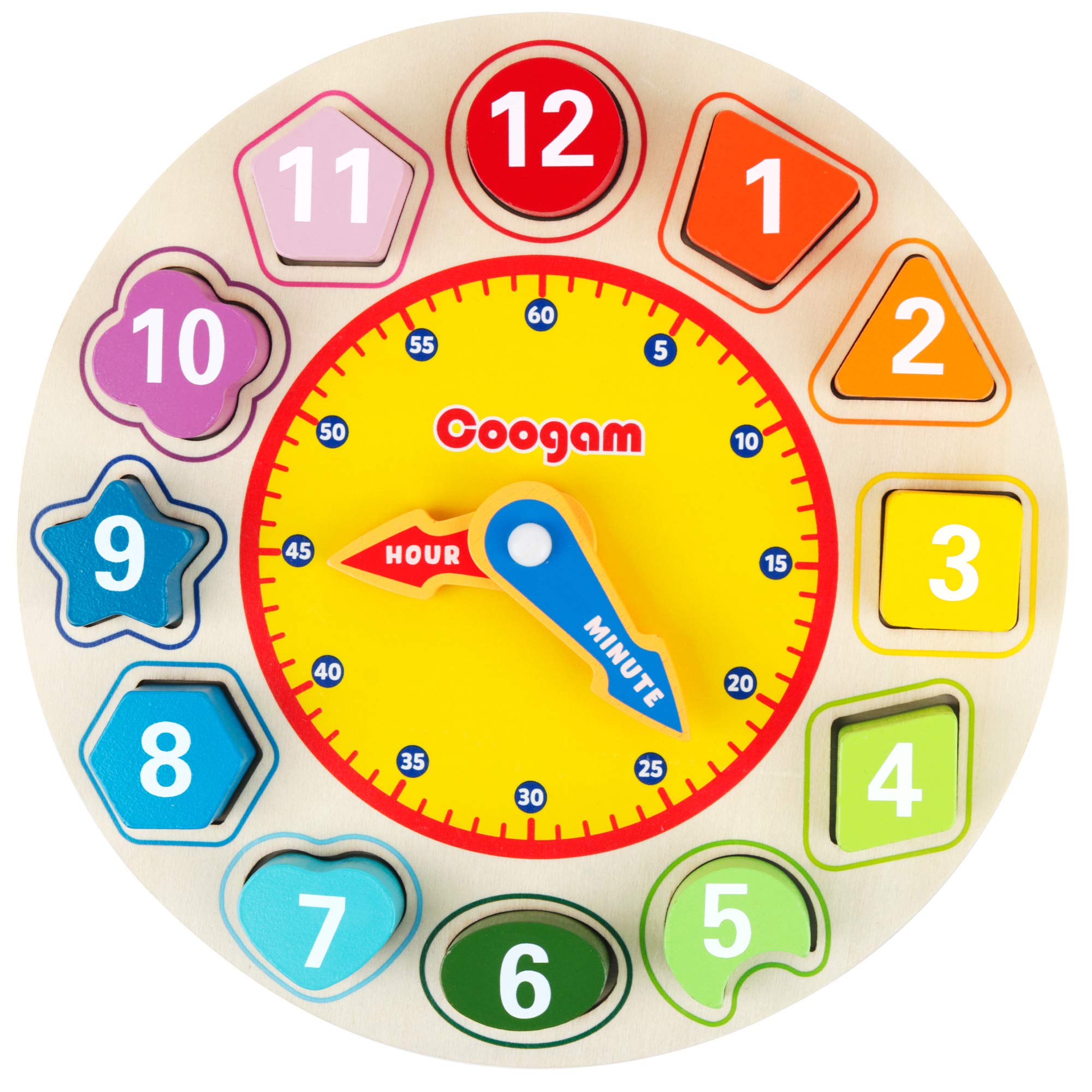 Book Cover Coogam Wooden Shape Color Sorting Clock - Teaching Time Number Blocks Puzzle Stacking Sorter Jigsaw Montessori Early Learning Educational Toy Gift for 1 2 3 Year Old Toddler Baby Kids