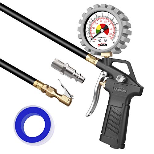 Oasser Tire Inflator with Pressure Gauge 170PSI Tire Gauge Inflator Air Compressor Accessories with Brass Air Chuck Quick Connect Coupler