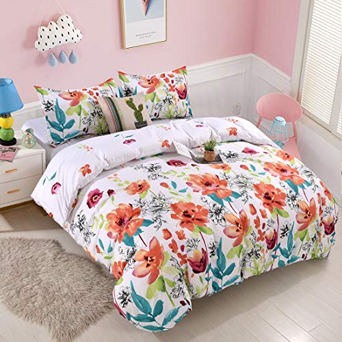 Book Cover YMY Lightweight Microfiber Bedding Duvet Cover Set, Floral Printing Pattern (White, Queen)