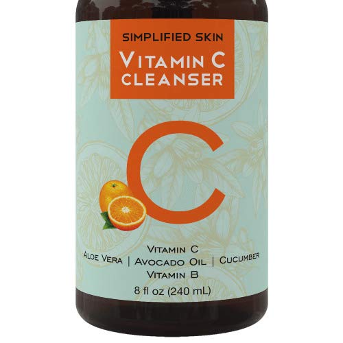 Vitamin C Facial Cleanser (8 oz) Gel for Daily Anti-Aging & Acne Treatment. Clear Pores on Oily, Dry & Sensitive Skin. Best Natural Makeup Removing Face Wash by Simplified Skin