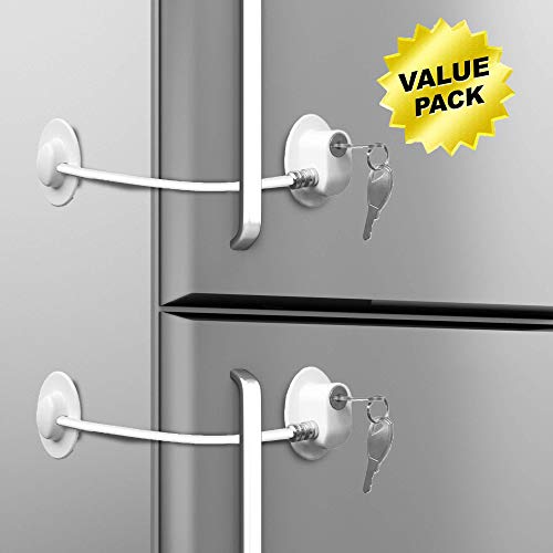 Book Cover Loot Lock Fridge Lock, Stick On Lock for Refrigerator Door with 2 Keys with 3M VHB for Child Safety, Cabinet Lock, Dorm Fridge Lock, Compact Freezer Lock (2 Pack) (2 Pack White)