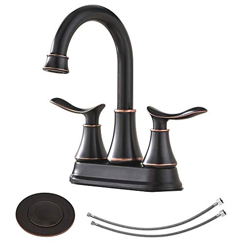 Book Cover KINGO HOME Contemporary Lavatory Vanity 2 Handles 2 Holes Oil Rubbed Bronze Bathroom Faucet, Bathroom Sink Faucet with Water Supply Lines & Pop Up Drain