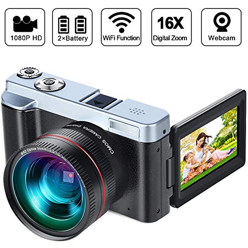 Digital Video Camera Camcorder DIWUER WiFi Vlogging Camera for YouTube Full HD 1080P 30FPS 3.00 Inch Flip Screen 16X Digital Zoom Recorder with Wide Angle Lens and Two Batteries