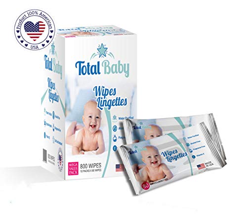 Total Baby Natural Sensitive Baby Wipes Made with Pure Water, Alcohol-Free, Fragrance-Free Wet Wipes, Vitamin E, Hypoallergenic (800 Count, 10 Packs x 80 Wipes)