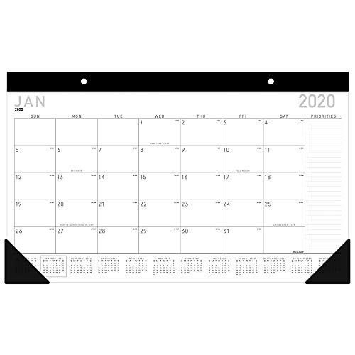 AT-A-GLANCE 2020 Monthly Desk Pad Calendar, 17-3/4" x 11", Compact, Contemporary, Black (SK14X00)