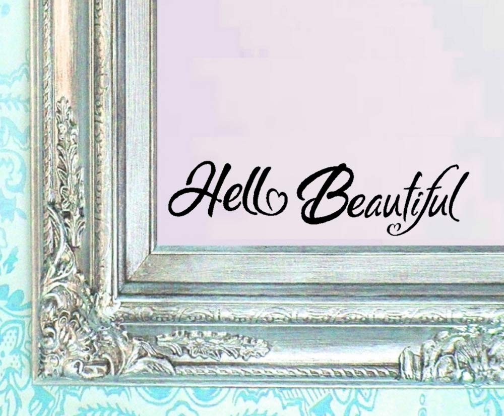 BERRYZILLA Hello Beautiful Decal 8" X 2" Quote Mirror Quotes Vinyl Wall Decals Walls Home Motivational Decor Stickers
