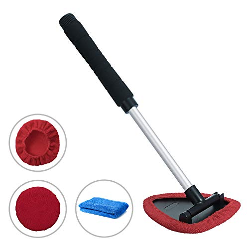 Book Cover Teancll Windshield Cleaning Tool Unbreakable - Car Window Cleaner with Extendable Handle, Auto Car Glass Cleaner with 2 Washable Reusable Microfiber Pads
