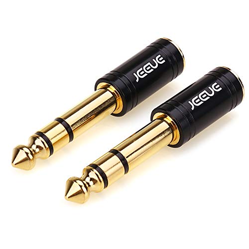 2PCS 1/4" to 3.5mm Headphones Adapter Connector Cables, Upgrade JEEUE 6.35mm(1/4") Male - 3.5mm Female Socket Stereo Pure Copper Jack Adaptor Bring You Professional Sound (Fashion Black)