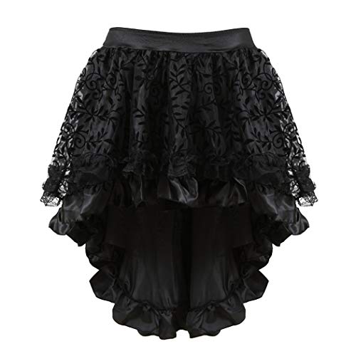 Grebrafan Steampunk Midi Skirt for Women Tulle Multi Layered High Low Outfits Party