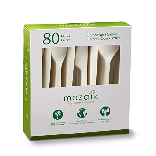 Book Cover Mozaik Eco-Friendly Plant-Based Compostable Cutlery Set, 80 pieces