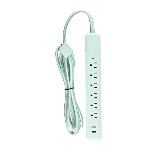 Globe Electric 78503 Designer Series Power Strip, 6 Outlet with 2 USB, Mint, 6 Ft