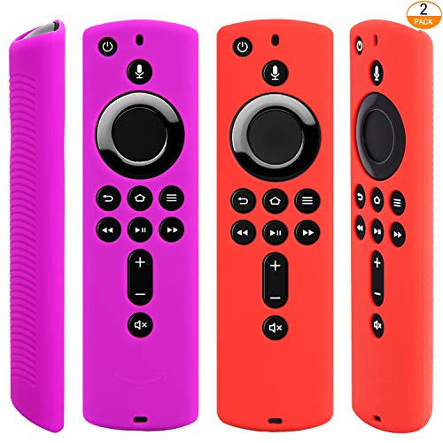 Book Cover [2 Pack] Silicone Cover for Fire TV Stick 4K / Fire TV Cube/Fire TV (3rd Gen) Compatible with All-New 2nd Gen Alexa Voice Remote ControlÂ (Red and Purple)
