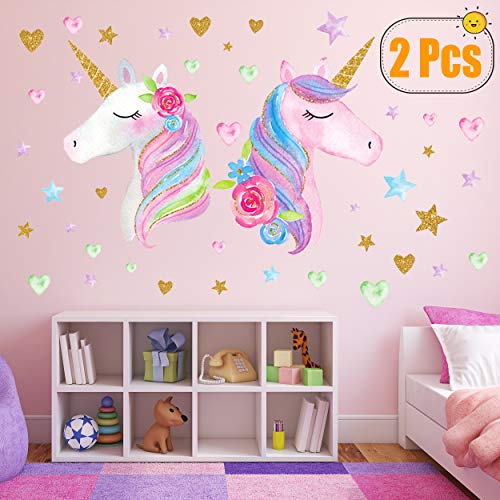 Book Cover 2 Sheets Large Size Unicorn Wall Decor,Removable Unicorn Wall Decals Stickers Decor for Gilrs Kids Bedroom Nursery Birthday Party Favor（Neasyth Store 9.99 $） (2 PCS)