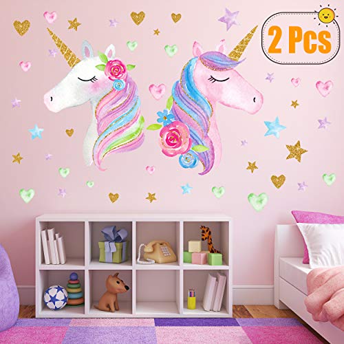 2 Sheets Large Size Unicorn Wall Decor,Removable Unicorn Wall Decals Stickers Decor for Gilrs Kids Bedroom Nursery Birthday Party Favor（Neasyth Store 9.99 $） (2 PCS)