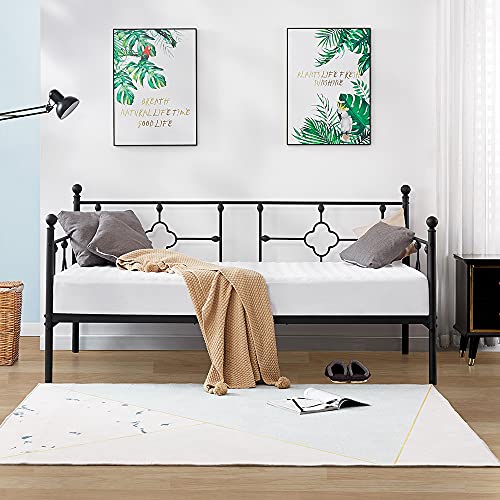 Book Cover DIKAPA Daybed Frame, Twin Size Multi-Functional Metal Platform with Headboard,Premium Sofa Frame,Matte Black Finish/Mattress Foundation for Guest Living Room