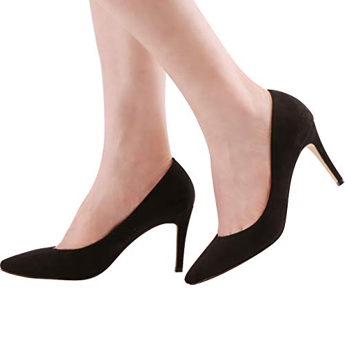 Book Cover Black Heels for Women, Classic Elegant Pointed Toe Suede Dress High Heel Pump Shoes(952-1,BlackVE37)