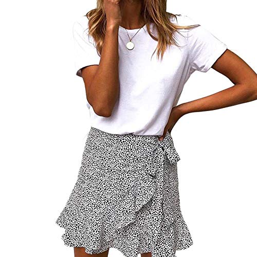 Women's Leopard Asymmetrical Ruffles High Waist Printed Cute Summer Casual Mini Skirt