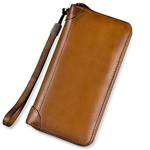 Genuine Leather Wallet for Women Dual Use Zip Long Purse Vintage Handmade Clutch Cowhide Card Holder Organizer