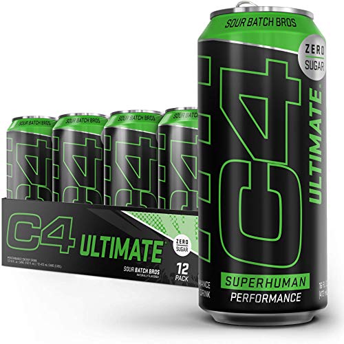 C4 Ultimate Sugar Free Sparkling Energy Drink Pre Workout Performance Drink with No Artificial Colors or Dyes, Sour Batch Bros, 16 Fl Oz (Pack of 12)