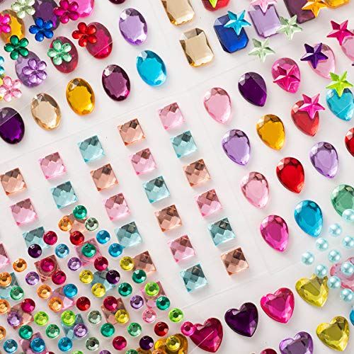 PIXRIY 525 Pcs Self Adhesive Jewels Stickers,Multicolor Flatback Rhinestone Sticker Gems, Assorted Craft Jewels Crystal Sticker,Assorted Size