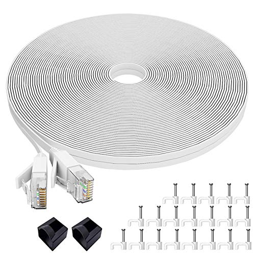 Jaremite Ethernet Cable 50 ft, Cat6 Network Internet LAN Cable 50ft for Modem, Router, PS4, Xbox (Flat, White)