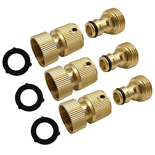Book Cover summery life GESHATEN 3/4 inch GHT Solid Brass Garden Hose Quick Connect Garden Hose Fitting Male and Female, Water Hose Connectors Quick Hose End Connector, 3 Sets/ 6 Pc