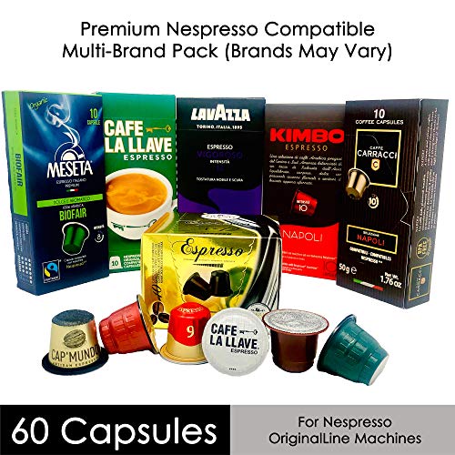 Nespresso Compatible Capsules Multi-Brand Variety Pack - 60 Espresso Pods of the World's Best Coffee that Brew like Nespresso Capsules in Your Nespresso Machine (Brands Will Vary)
