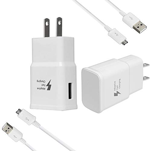 Wall Chargers Adaptive Fast Charger Kit for Samsung Galaxy S7/S7 E/S6/S6 E/Note 5/4 /S4/S3, USB 2.0 Samsung Charger Adaptive Fast Charging Kit (Wall Charge x 2, Micro USB Cable x 2) White