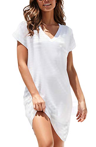 NERLEROLIAN Women T-Shirt Stripe Dress with Pockets V-Neck Knee Length Loose Tunic Summer Dress
