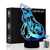 FULLOSUN Wolf Gifts, 3D Night Light for Kids Optical Illusion Lamp Co-Sleeping,Remote Controller with 16 Color Changing Birthday Gifts & for Kids, Boys & Men