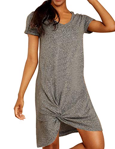 Blooming Jelly Women's Casual Short Sleeve T Shirt Dress V Neck Loose Plain Knot Dress