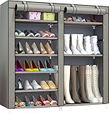 PENGKE 9 Tiers Shoe Rack Storage Organizer With Dustproof Cover Closet Shoe Cabinet Tower,Grey Pack of 1