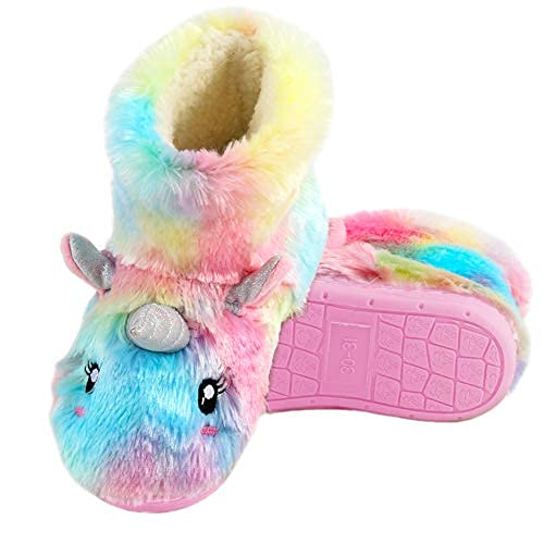 Anddyam Girls Unicorn Slippers Comfy Warm Anti-Slip Kids Winter Lightweight Indoor Cute Home Shoes