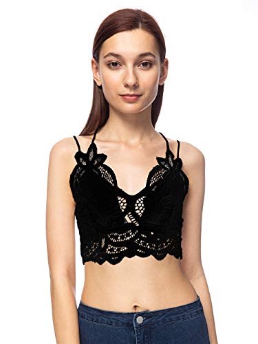 Anna-Kaci Women's Floral Crochet Lace Spaghetti Strap Bralette Crop Bikini Top