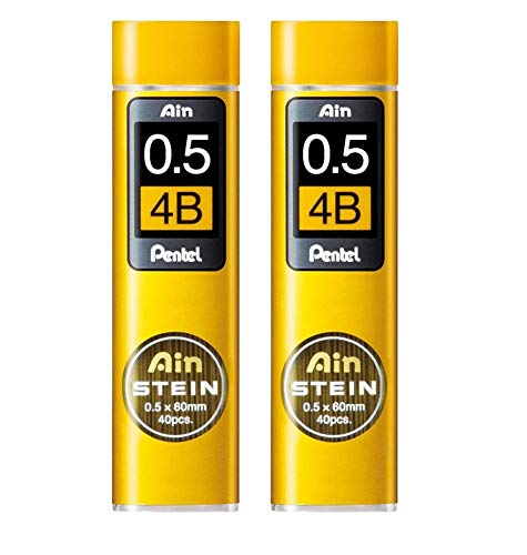 Pentel Ain Stein Mechanical Pencil Lead, 0.5mm 4B, 40 Leads (C275-4B)- Pack of 2(Total 80 leads)