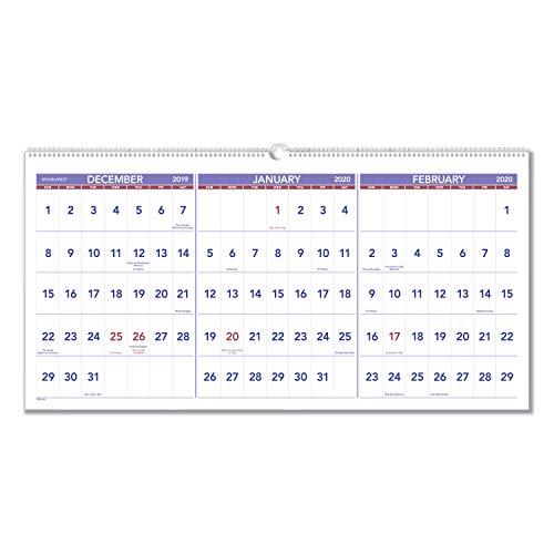 AT-A-GLANCE 2020 Wall Calendar, 3-Month Display, 23-1/2" x 12", Large, Wirebound, Horizontal (PM1428)