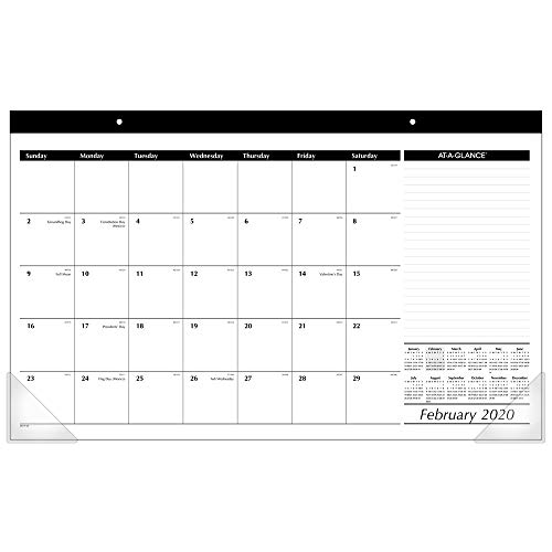AT-A-GLANCE 2020 Desk Calendar, Desk Pad, 17-3/4" x 11", Compact, Black/White (SK1400)