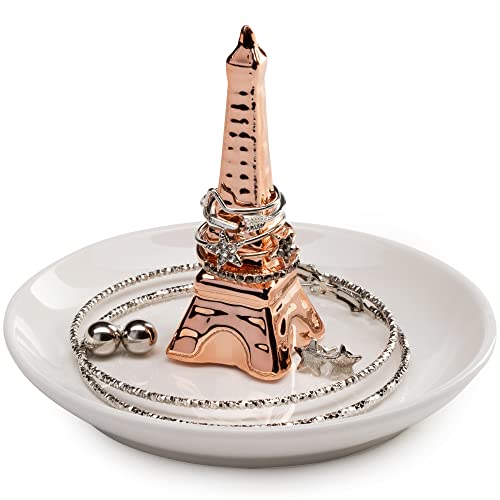 AsherKeep Rose Gold Eiffel Tower Engagement Ring Holder Dish, Wedding Ring Holder Plate, Bride Ring Holder Ceramic Ring Dish, Wedding Ring Dish