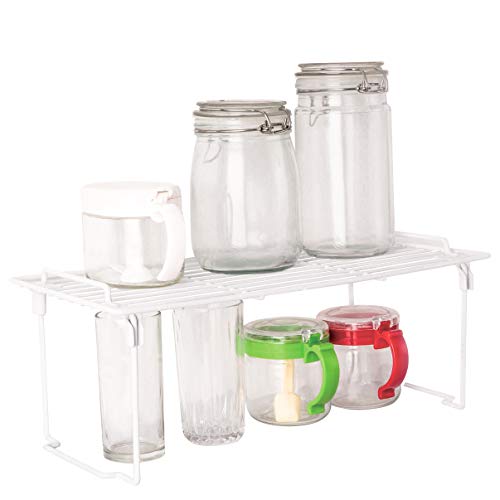 Dofyware Kitchen Cabinet and Counter Shelf Organizer, Foldable and Stackable, Chrome, White