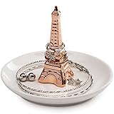 AsherKeep Rose Gold Eiffel Tower Engagement Ring Holder Dish, Wedding Ring Holder Plate, Bride Ring Holder Ceramic Ring Dish, Wedding Ring Dish