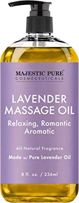 MAJESTIC PURE Lavender Massage Oil For Men and Women - Great For Calming, Soothing and to Relax - Blend of Natural Oils For Therapeutic Massaging and Aromatherapy - 8 fl oz.  